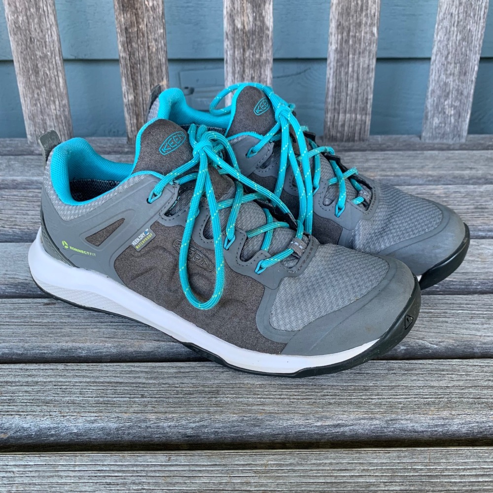 KEEN Explore WP Womens 7 Steel Grey / Turquoise Hiking Shoes 1022023 Outdoor